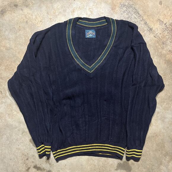 Vintage 90s Jantzen Navy/Green V-Neck Sweater - Picture 1 of 3
